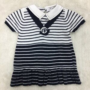Pili Carrera Baby Nautical Dress Blue and White Striped 100% Cotton Size 6 Month